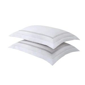 Levinsohn Luxury Hotel Tailored Pillow Sham Pair, White with Silver Baratta S... - Picture 1 of 3