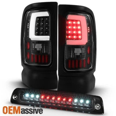 Luces traseras de tubo LED negras Fit 1994-2001 Ram 1500 2500 3500 + tercera luz de freno Foto 1 de 4