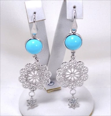 ORECCHINI IN ARGENTO 925 CON PASTA DI TURCHESE E FILIGRANA MARGHERITA AGHT 0466 - Immagine 1 di 3