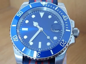 Reloj de fecha para buzos estilo militar azul real automático con correa de lona de acero para hombre - Imagen 1 de 8