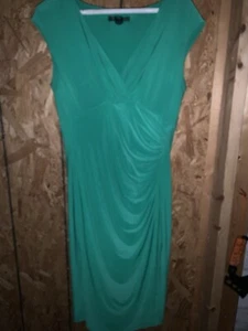 Lauren Ralph Lauren Women’s Faux Wrap Kelly Green Dress Stretchy Ruched Size 8 - Picture 1 of 4