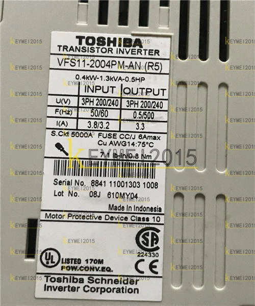 1PC Used Toshiba VF-S11 inverter VFS11-2004PM-AN(R5) 0.4KW - Image 1 of 1