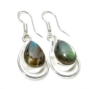 Labradorite Gemstone Handmade 925 Sterling Silver Jewelry Earring Sz 1.30" - Picture 1 of 1