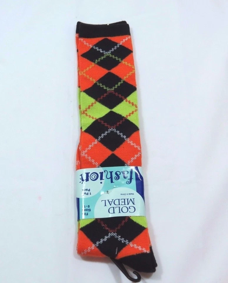  Clásico Argyle Pantalón Hasta la Rodilla Calcetines Naranja Negro Amarillo Mujer 9-11 Brillo  Foto 1 de 3