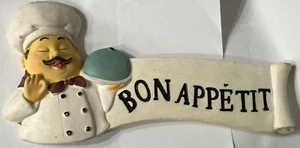 Fat Chef~Bon Appetit Ceramic French Chef Kitchen Sign Used - Picture 1 of 6