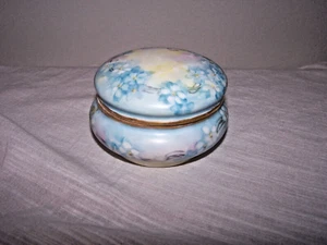 Vintage Bavaria Porcelain Lidded Trinket Box Blue Flowers Jewelry Vanity - Picture 1 of 4