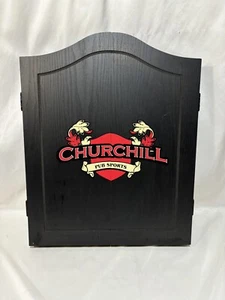 Churchill Pub Sports Dart Board Black Wooden Cabinet Case - Bild 1 von 20