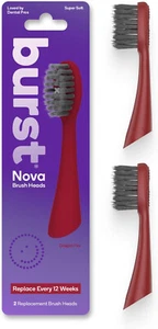2 NOVA BURST Sonic Replacement Heads for Toothbrush (Red)-Super Soft Bristles - Picture 1 of 10