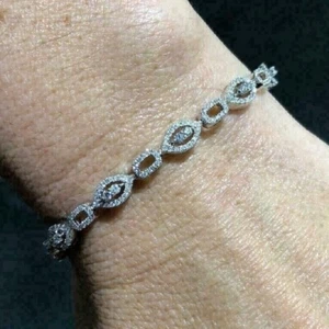 D/VVS1 Moissanite Round Cut Women's Tennis Bracelet 8" 14K White Gold Plated - Picture 1 of 6