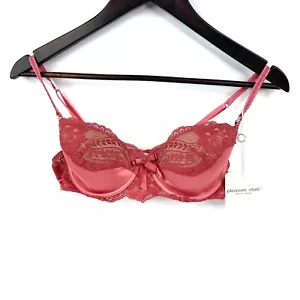 Pleasure State Aphrodite Bra Size 12C Terracotta Rhinestone Satin Bow Padded New - Picture 1 of 10