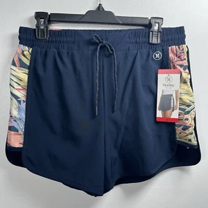 Hurley  New Women's Moisture Wicking Drawstring Shorts, Navy Palm Print, Size M - Picture 1 of 11