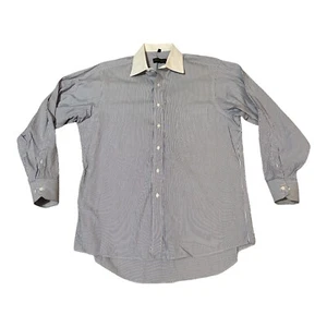 Donald J Trump Signature Collection Shirt Sz 16.5 Sl 34/35 Blue Stripe Button Up - Picture 1 of 7
