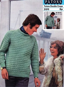 ~Vintage 1971 Knitting Pattern For Man's Round Neck Textured Sweater ~ 38" ~ 44" - Picture 1 of 1