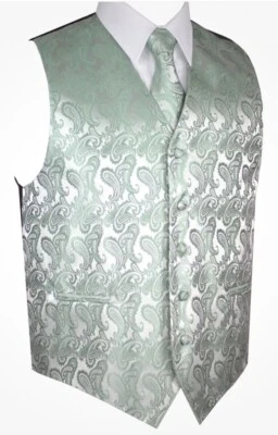 XL MEN'S SAGE PAISLEY TUXEDO VEST ONLY  WEDDING, DRESS, FORMAL, PROM - Image 1 of 4
