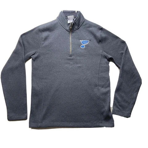NHL St. Louis Blues 1/2 Zip Pullover Jacket Mens S Small Measured 19 1/2” X 27” Cover