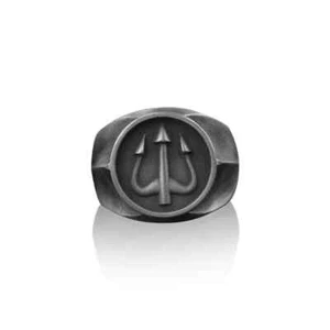 Poseidon Trident Cushion Signet Ring, Sterling Silver Greek Mythology Jewelry - Picture 1 of 11