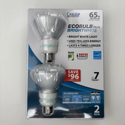 Feit Electric Light Bulbs 2 Pack 65W Equivalent Uses 15 Watts Bright White BR30 - Image 1 of 3