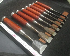 Japanese Chisel Nomi Carpenter Tool Set of 8 Hand Tool wood working used - Picture 1 of 10