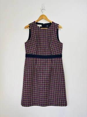 Vestido Hobbs Talla 12 Azul Marino Rosa Cuadros Lana por Moon Tweed Cambio Delantal Cinturón Foto 1 de 4