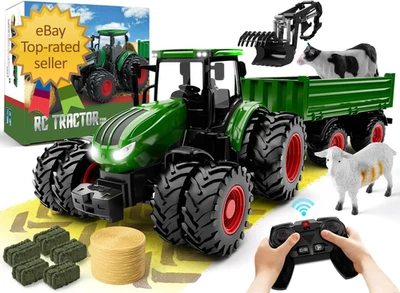 Remote Control Tractor Toy Kids RC Tractor Set & Truck and Trailer Front Loader - Image 1 of 4