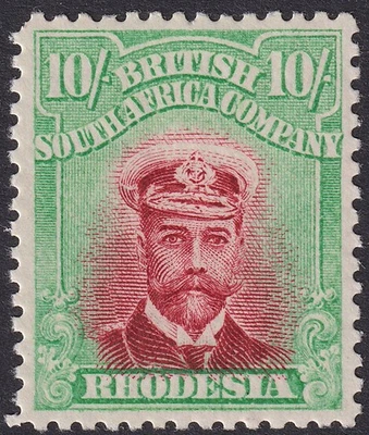 Rhodesia 1913 KGV Admiral 10sh Rosa-Rojo + Lt Green Die II p14 Como Nuevo SG241 c£225 Foto 1 de 2