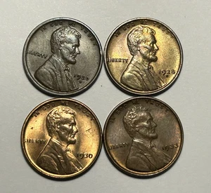 1920 D XF-AU, 1928 D BU, 1930 BU AND 1933 AU LINCOLN CENT - Picture 1 of 2