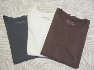 Paquete de 3 camisetas Eddie Bauer para mujer cuello redondo algodón/poliéster gris blanco marrón La - Imagen 1 de 2