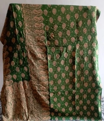 Cotton Handmade Twin Blanket Quilt Indian Gudari Vintage Bedspread Kantha Throw - Image 1 of 2