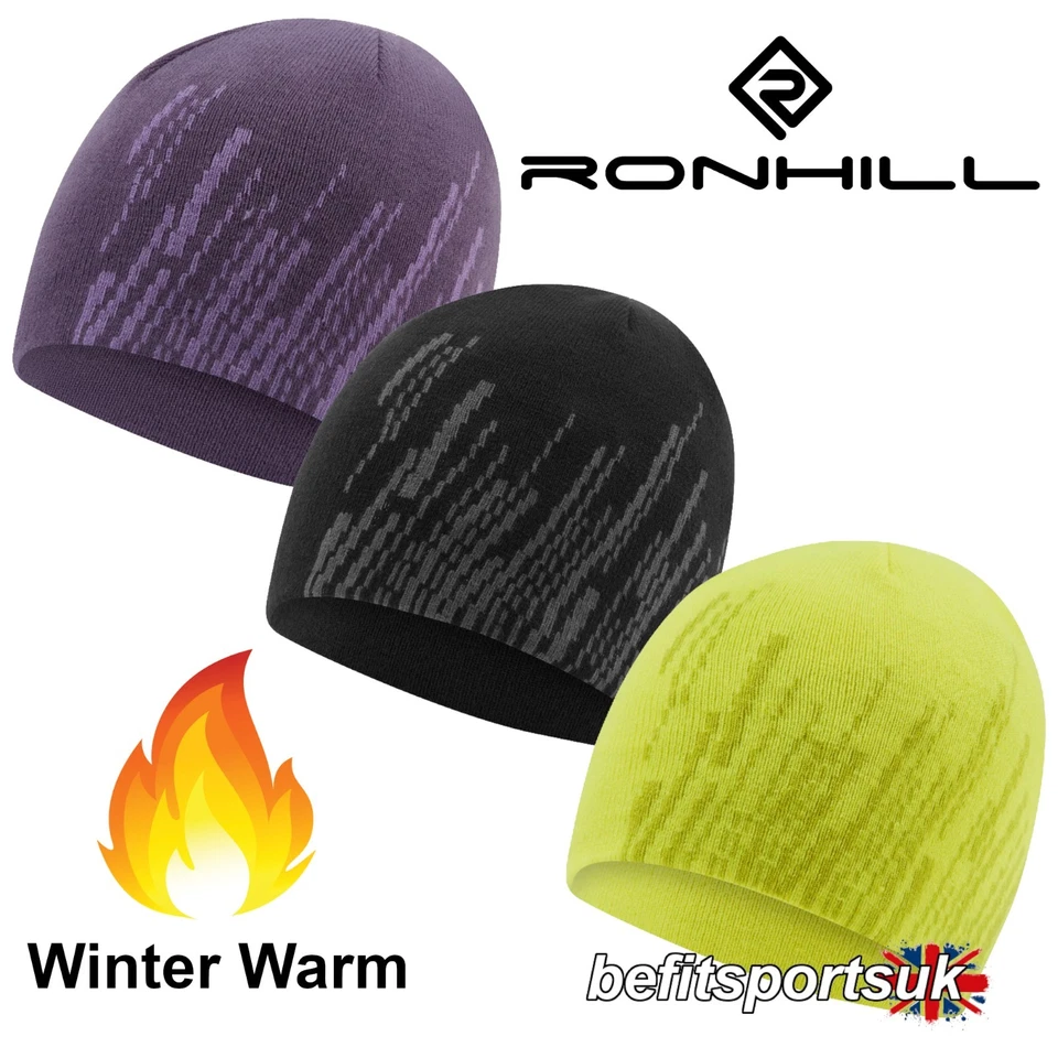 RONHILL RUNNING BEANIE MÜTZE HI-VIZ SAFTEY THERMO WARM WINTER SCHWARZ GELB PINK