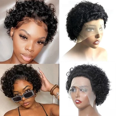 US Ship Pixie Cut Kinky Curly Human Hair Wig for Black Women 13x1 Lace Front Wig - Image 1 of 4