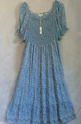 Max Studio Blue Floral Maxi Dress Size 3X Tiered Smocked (50"Length) - Image 1 of 4
