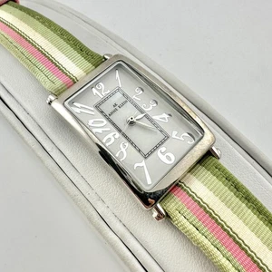 AK Anne Klein Watch Womens Rectangular Silver Tone Stripe Band - New Battery - Picture 1 of 14