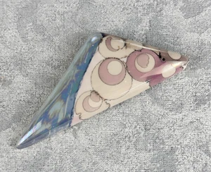 Brooch Handcrafted Glazed Ceramic Abstract Pink and Blue Triangle Signed RA Vtg - Picture 1 of 7