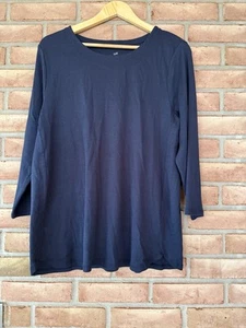 NWT J Jill Women’s Large Navy Blue Pima 3/4 Sleeves Scoop Neck Tee Pullover $39 - Picture 1 of 10