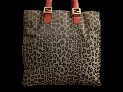 FENDI FF hardware Leopard print canvas and calf leather handbag Brown Vintage - Image 1 of 4