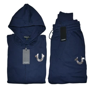 True Religion Herren 2 Teiler Jogginganzug Gr. XL Navy Blau/Silber Fleece Outfit Set - Bild 1 von 17