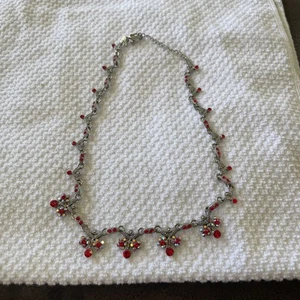Vintage Cookie Lee Red Rhinestone Necklace, Aurora Borealis Rhinestones, 17 1/2" - Picture 1 of 4