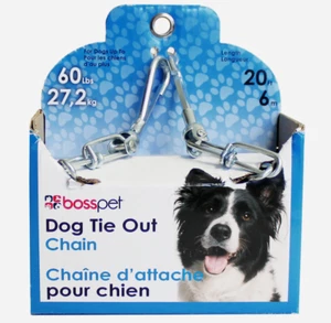 PDQ Boss Pet 20' DOG TIE OUT CHAIN Silver Steel Snap LARGE Size 60 lbs 43720 NEW - Picture 1 of 3