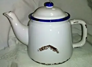 Cafetera/tapa vintage esmaltada-borde blanco-azul y perno en tapa-cerámica - Imagen 1 de 8