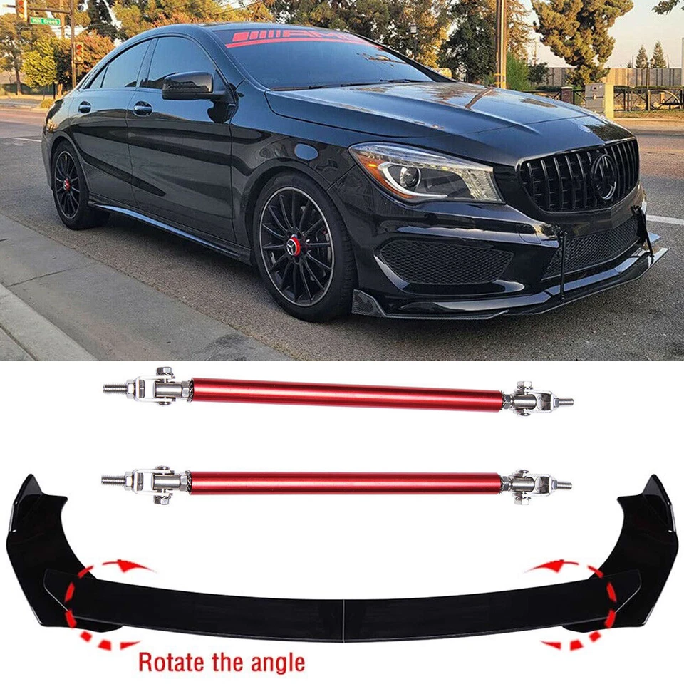 For Mercedes-Benz C43 C450 C55 C63 AMG Front Bumper Lip Splitter + Strut Rods Foto 1 de 4