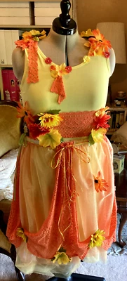 Renaissance Fantasy Upcycled Yellow Dress Orange Flower Fairy Sprite Costume M L - Image 1 of 4
