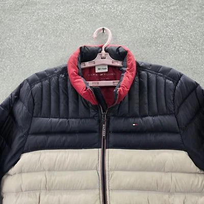 Tommy Hilfiger Hombres Chaqueta L Azul Marino Puffer Colorblock Cremallera Embalable Abajo LEER Foto 1 de 4