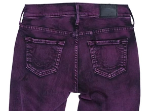 NEW TRUE RELIGION M R HALLE USA MADE MID RISE SUPER SKINNY WOMENS 24 X 30 PURPLE - Picture 1 of 16