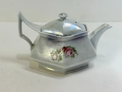 Tetera Lusterware vintage, rosas blancas nacaradas. Art Deco Foto 1 de 4