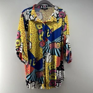 Ups and Downs Shirt Damen XL Mehrfarbig AOP Food Comic Style Roll Tab Button UP - Bild 1 von 6