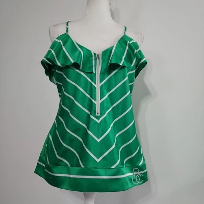 Rocawear Camisole Tank Ruffles XL  Spaghetti Strap Green Stripes White Fairycore - Image 1 of 4