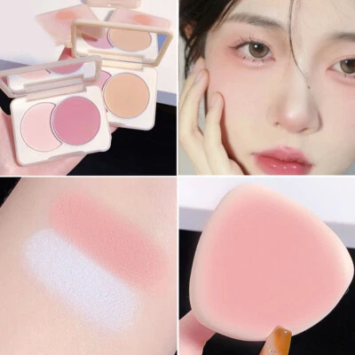 Two-color Matte Blush Palette Apricot Pink Rouge Cheek Pigment Long-lasting Nud+ - Image 1 of 4