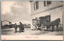 CARTOLINA PESCINA L'AQUILA CARRO POSTALE CORRIERA STAZIONE STREPITOSA 5X49