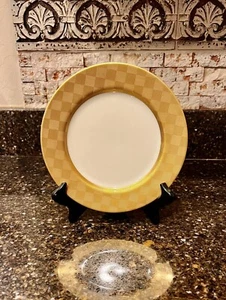 Fitz And Floyd Carre D'Or Gold Checkerd Set Of 12 Salad Plates 7 1/2" Japan - Picture 1 of 6