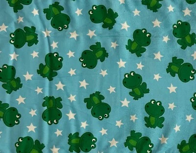 SUPER SNUGGLE FLANNEL Sewing Fabric .778 yd (28") x 44" FROGGIE AND STARS onBlue - Image 1 of 2